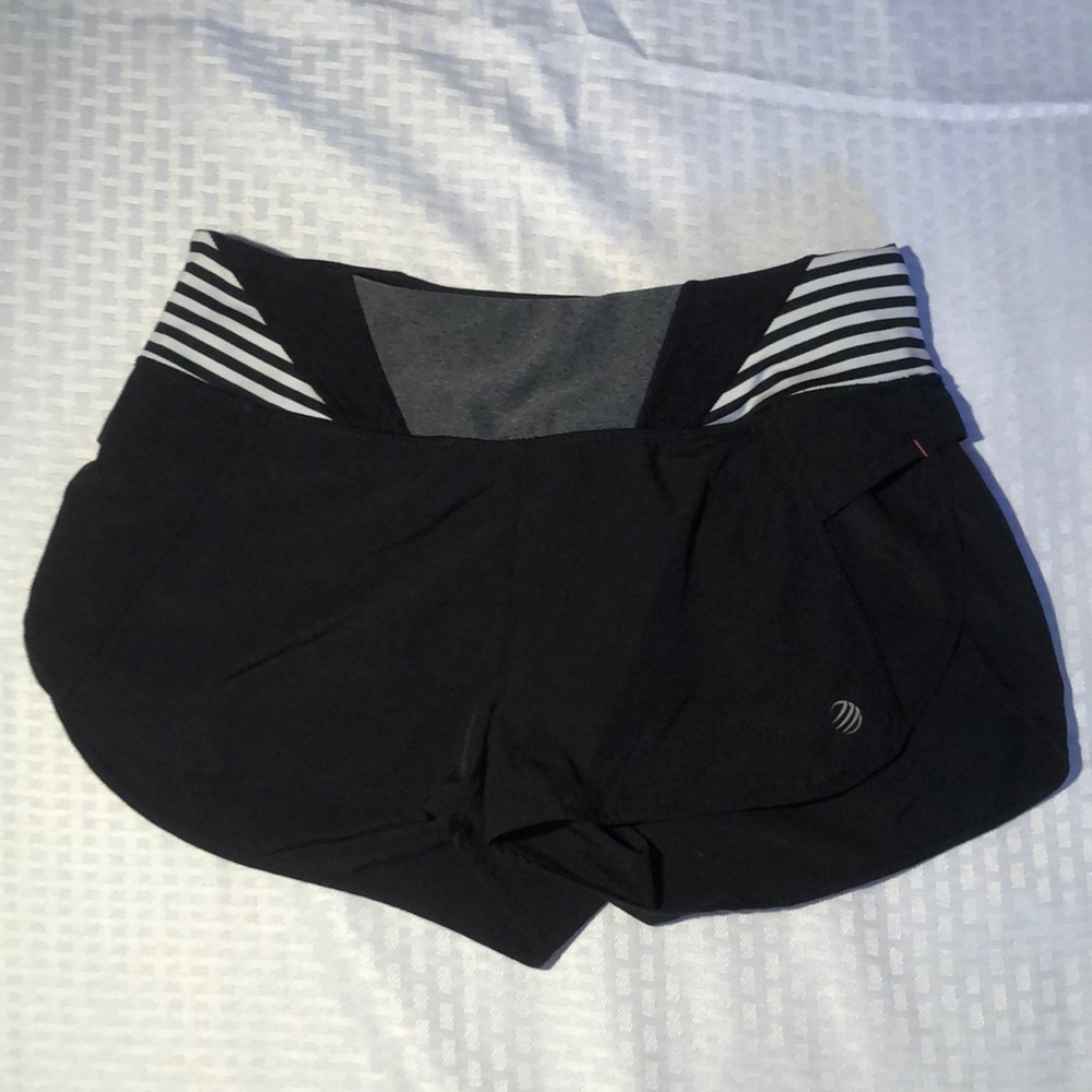 Black and white exercise shorts
